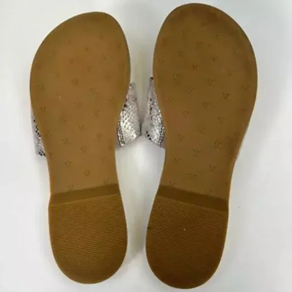 Johnson And Murphy Slides Sandals Silver Snake Metallic Flat Flip Flop 6.5 M - Picture 2 of 6